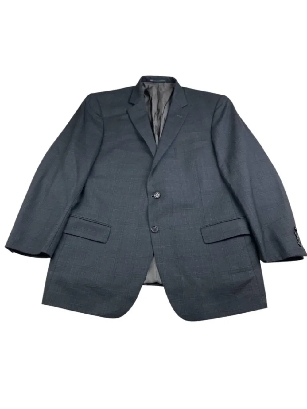 Hart Schaffner Marx Men's 100% Wool 2-Button Blazer Navy Blue Plaid • USA • 46R